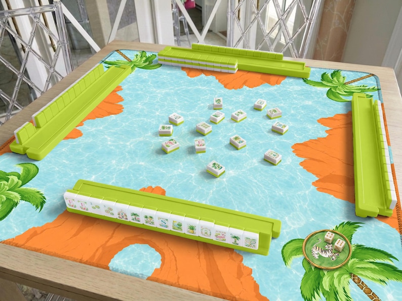 Cabo San Lucas Mahjong Mat, Coastal Blue Mat, Tropical Palm Tree Beach Vacation Mahjong Gift