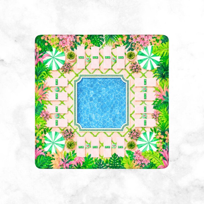 Beverly Hills Mahjong Mat Poolside Tropical Design, Palm Beach Cabana Pattern, Preppy Resort Style Table Mat