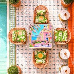 Amalfi Coast Mahjong Mat, Dolce Vita Italian Riviera Style, Pink Vespa Coastal Scene, Preppy Mediterranean Aesthetic, American Mahjong Mat