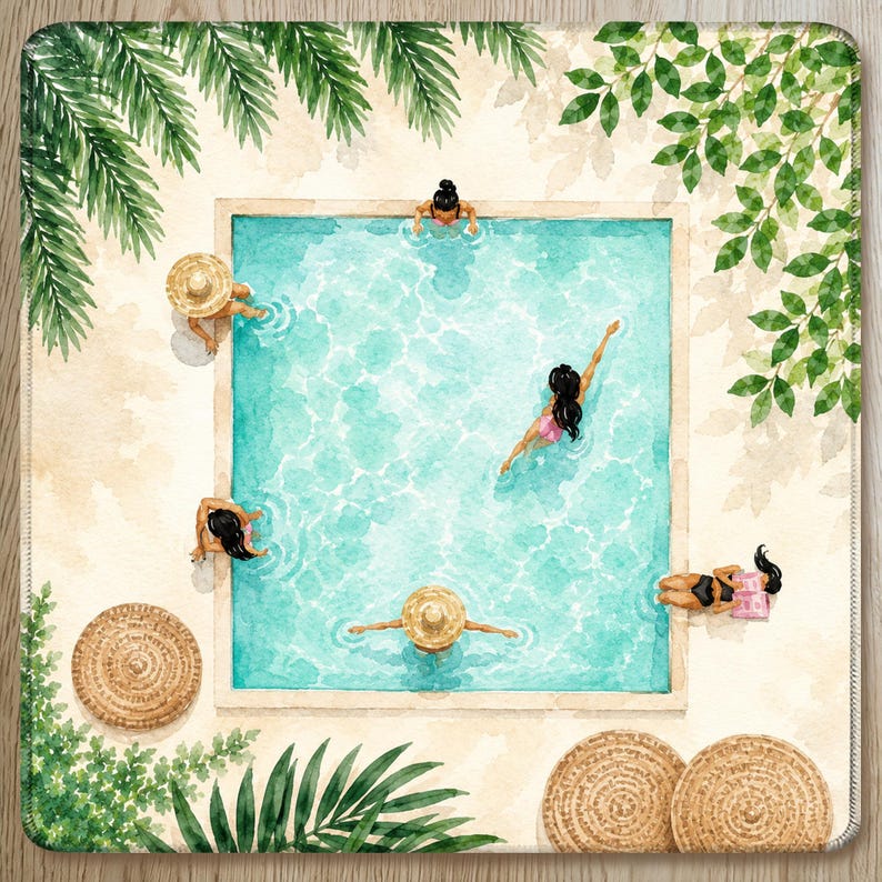 Tropical Mahjong Mat, Poolside Retreat Artwork, Vacation Inspired Mahjong Gift, Summer Mahjong Mat