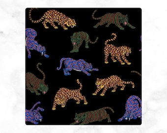Black Panther Mahjong Mat, Leopard Animal Print Design with Blue Green Orange Accents, Game Night Mahjong