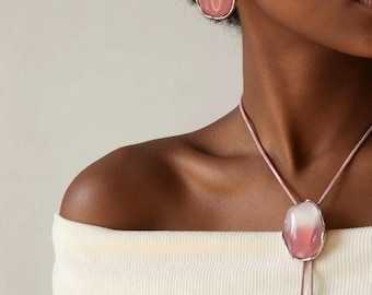 Pink Gradient Resin Jewelry Set, Gold-Plated, Adjustable Necklace, Earrings, Ring