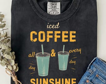 Iced Coffee Sunshine PNG — Sublimation Design, Retro Vintage Coffee Clipart, Instant Download, Summer Shirt Design, Digital File
