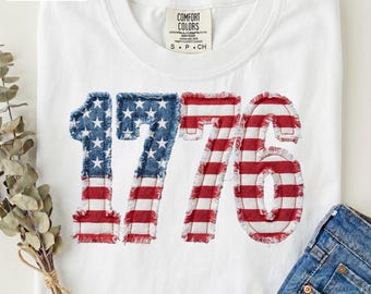 Distressed Faux Patchwork 1776 USA Flag Comfort Colors Shirt,4th of July Shirt,Red Poppy Flag Shirt,American Shirt
