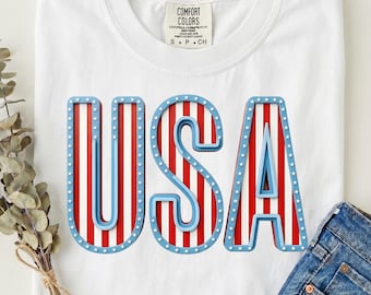 USA PNG File Seersucker Stripes Stars Patriotic Clipart | 4th of July Sublimation Design | Instant Download