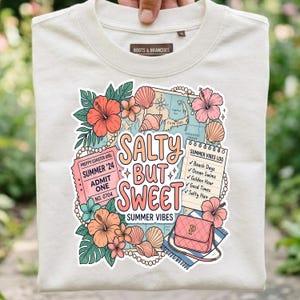 Salty But Sweet PNG Summer Sublimation Design Preppy Coastal Beach Cape Cod Shirt Print File Hibiscus Pearl Coquette Trendy Digital Art