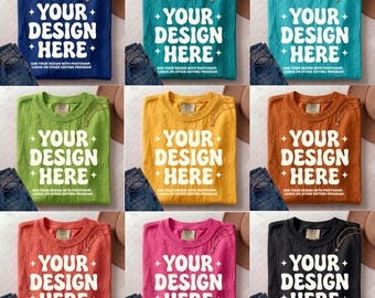 Comfort Colors 1717 Mockup Bundle 40 Colors, Folded T-Shirt Mockup PNG, Your Design Here Mockup, Canva Photoshop Mockup, Instant Download