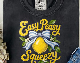 Easy Peasy Lemon Squeezy PNG, Retro Striped Summer Shirt Design, Funny Summer Sublimation, Sweet Summertime Digital Download