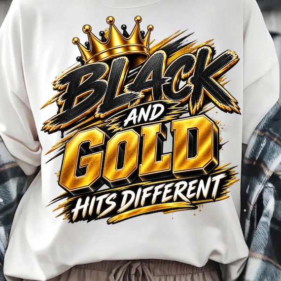 Black and Gold Hits Different PNG, Football Sublimation Design, Game Day Sports Mom Shirt, Black Gold Glitter Grunge Football DTF Design