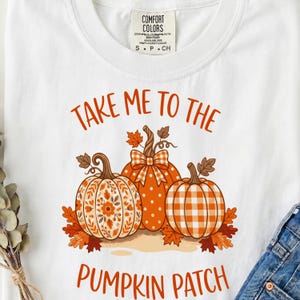 Take Me To The Pumpkin Patch PNG SVG, Preppy Fall Pumpkin Sublimation Design, Girly Halloween Shirt, Autumn Boutique Png Bundle