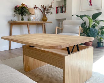 Lift-top coffee table / Solid wood table