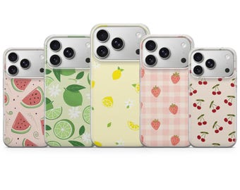 Cover per telefono con frutta estiva: fragola, limone, lime per iPhone 17, 16, 15, 14, 13, 12, 11, Samsung S26, S25, S24, S23, Pixel 10, 9, 8