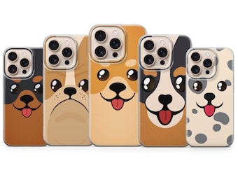 Funda para teléfono con diseño de carita de perro adorable, ilustración personalizada de cachorro para iPhone 17, 16, 15, 14, 13, 12, 11, Samsung S26, S25, S24, S23, Pixel 10, 9, 8