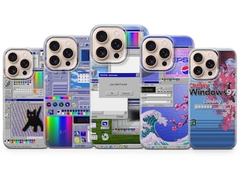 Funda retro para teléfono con diseño de PC de los años 90 para iPhone 17, 16, 15, 14, 13, 12, 11, Samsung S26, S25, S24, S23, Pixel 10, 9, 8