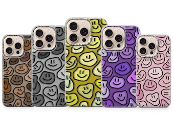 Funda para teléfono con diseño de cara sonriente derretida y efecto psicodélico para iPhone 17, 16, 15, 14, 13, 12, 11, Samsung S26, S25, S24, S23, Pixel 10, 9, 8