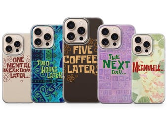 Funda para teléfono con diseño de tarjeta de tiempo y texto, cubierta con escena de dibujos animados para iPhone 17, 16, 15, 14, 13, 12, 11, Samsung S26, S25, S24, S23, Pixel 10, 9, 8