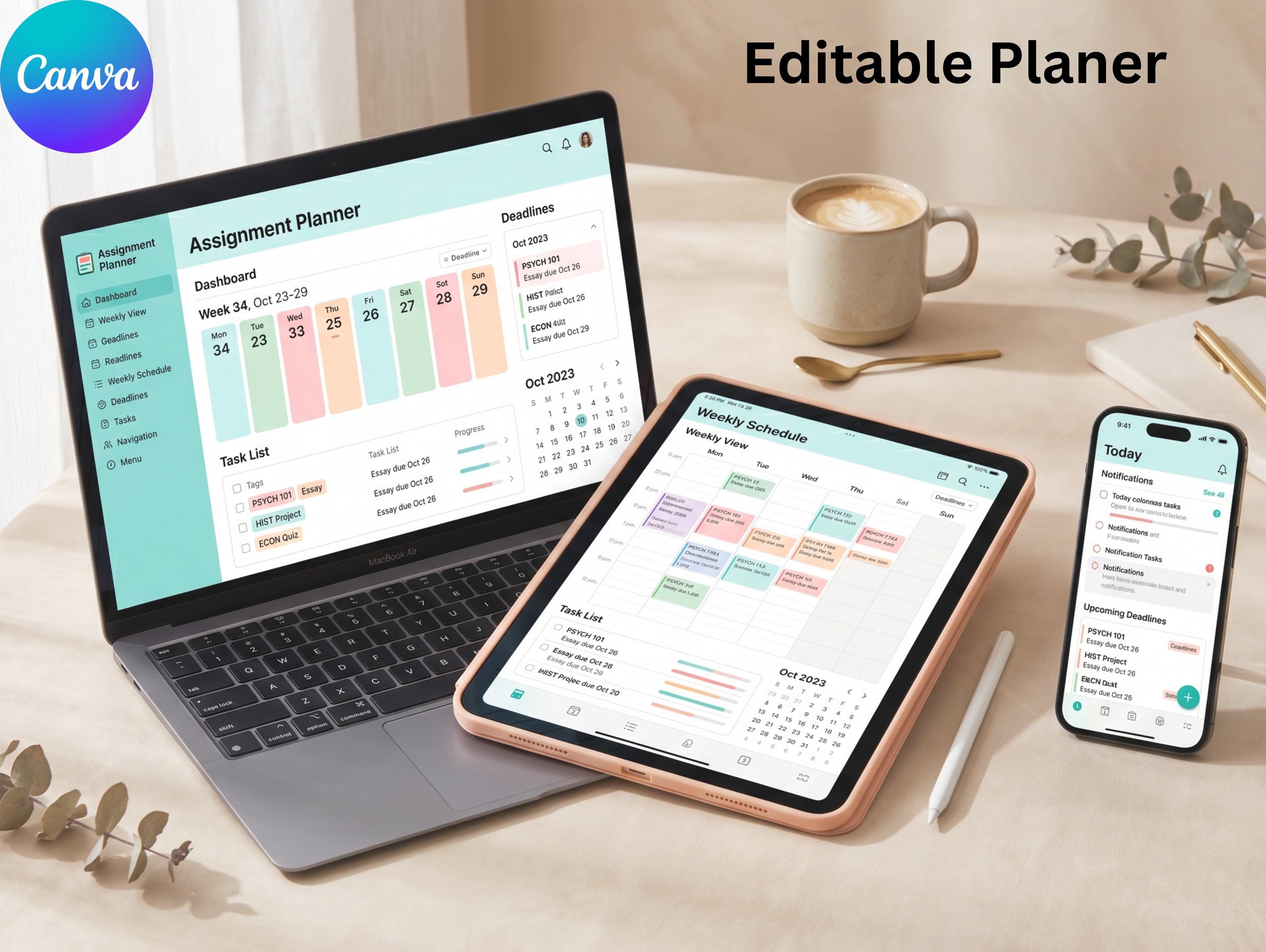 Assignment Tracker & Student Planner Spreadsheet | Homework Organizer ...
