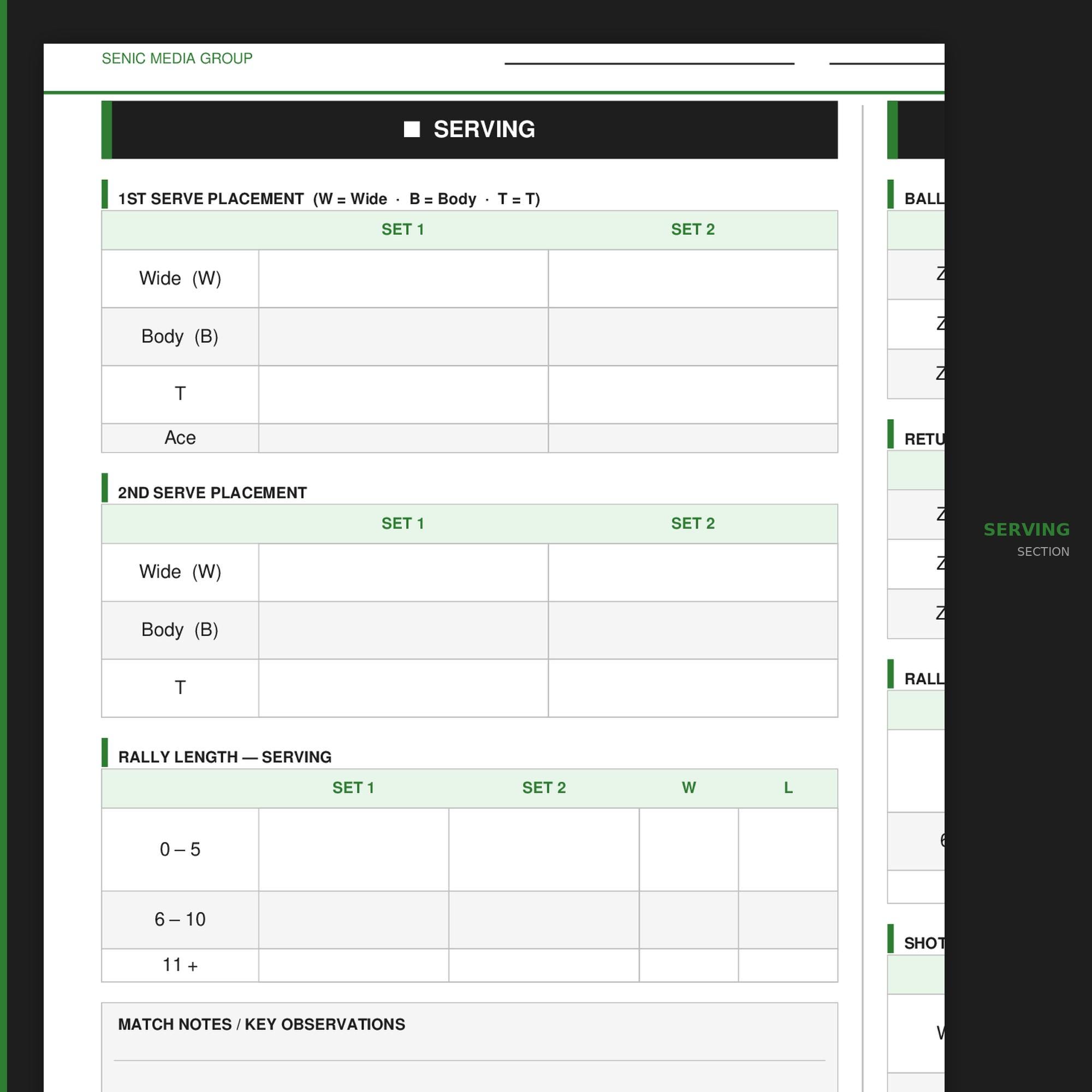 Match Documentation Examples Printable Tennis Match Charting Sheet | Score & Rally Tracker | Singles ...