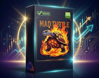 May include: A black box with the words "MAD TURTLE" in gold lettering. The box features a cartoon turtle engulfed in flames. The word "VERIFIED" is in a green box. The background has a digital design with charts and arrows.