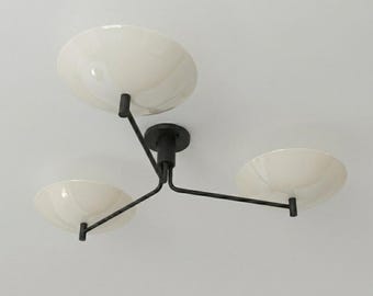 3 Light Semi Flush Mount Ceiling Light, Mid Century Chandelier, Scandinavian Ceiling Fixture, Minimalist Lighting