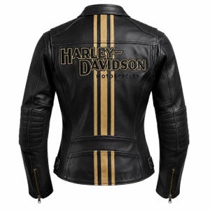 Harley Davidson svart bikerjacka för kvinnor, äkta kohud, ridjacka