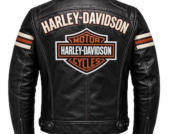 Giacca da motociclista Harley Davidson nera in vera pelle bovina, stile racing, cafe racer, abbigliamento da moto.