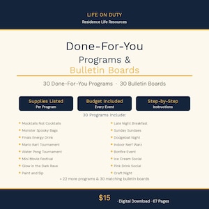 Residence Life Programs & Bulletin Boards | 30 Ideas, Supplies, Budget, Scripts (Digital Download)