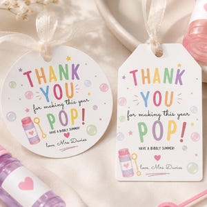 Bubbelpresentetiketter, presentetiketter för skolårets slut, presenter till lärare, utskrivbara etiketter med bubbelstav (Canva-mall, digital nedladdning)