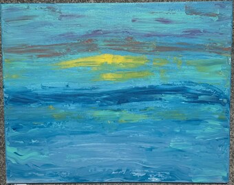 Acrylschilderij Abstracte oceaan, 20 x 16 ingelijste canvas muurkunst