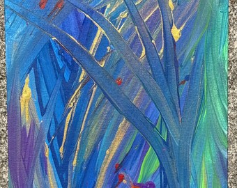 Abstract acrylschilderij: reikend, paneel op gespannen doek 11 x 14"