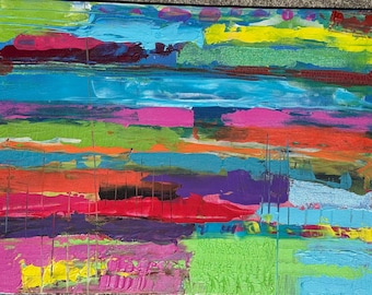 Abstract acrylschilderij: gesigneerde, getextureerde, kleurrijke canvaskunst