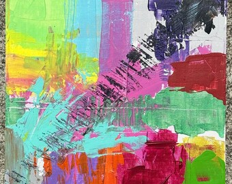 Abstract acrylschilderij: buitenbeentje, paneel opgespannen canvas