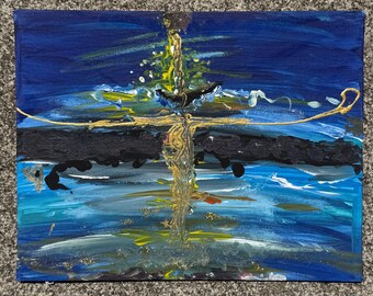 Abstract acrylschilderij: godin, paneel op gespannen doek