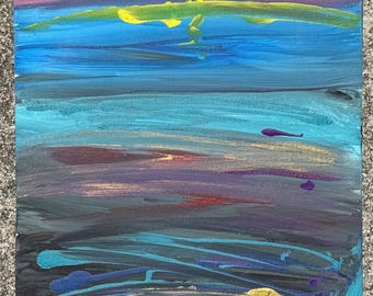 Abstract acrylschilderij: waterlandschap, paneel op gespannen doek