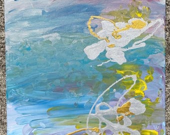 Abstract acrylschilderij: Lily Lake, paneel op gespannen doek 11 x 14"