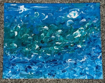 Abstract acrylschilderij: rimpeling, paneel op gespannen doek 14 x 11 inch