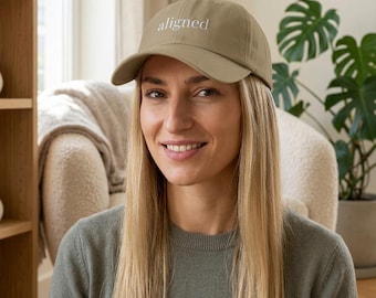 Embroidered Aligned Hat, Minimalist Dad Hat, Neutral Aesthetic Cap, Wellness Lifestyle Gift, Self Growth Hat