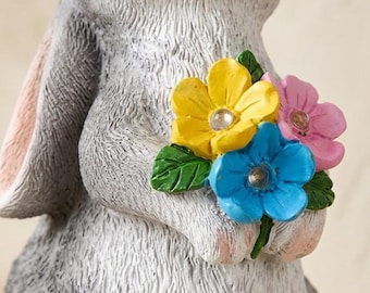 Rabbit Statue Garden Decor Bunny Figurine with Butterfly and Flowers Easter Outdoor Ornament Spring Gift Idea