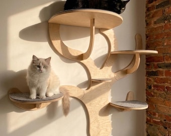 Krabpaal natuurlijk berkenhout | Moden kattenplank voor wandmontage | Kattenwandmeubel | Klimplanken voor katten