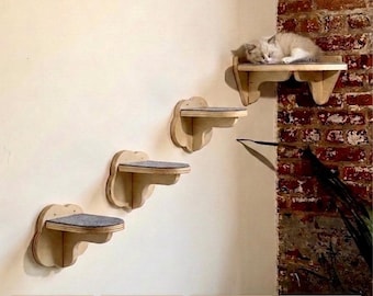 Heart Cloud Flower Cat Steps Modern Natural Birch Cat Wall Furniture Perch Shelf