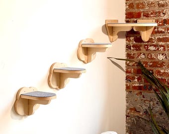 Escada de parede para gatos, móvel de parede moderno em bétula natural, prateleira para gatos