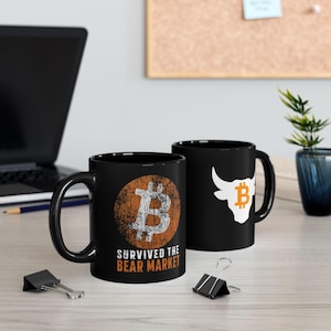 Bitcoin Bear Market Survivor Mug | Crypto Bull Coffee Cup, BTC Trader Gift, Crypto Investor Mug, Blockchain Gift for Bitcoin Holders