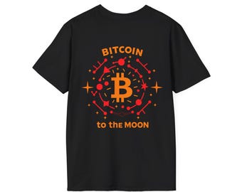 Schwarzes Bitcoin-T-Shirt „To The Moon“ | Unisex-Krypto-Shirt mit Bullenmarkt-Logo, Vorder- und Rückendruck