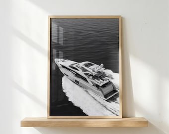 Luxe jachtposter | Kustmuurkunst | Moderne oceaanprint | Luxe reisdecor | Minimalistische nautische poster | Strandhuiskunst | Cadeau