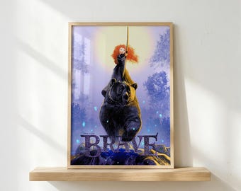 Pôster da Valente Merida | Arte de Parede Princesa Disney | Impressão de Fantasia Pixar | Decoração de Aventura Escocesa | Pôster da Princesa Arqueira | Arte para Quarto Infantil