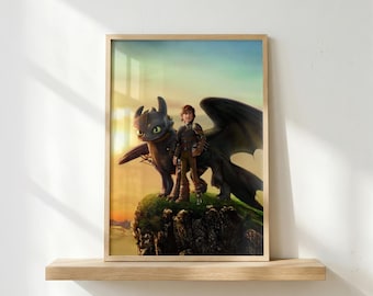 Toothless Poster | How to Train Your Dragon Wall Art | Night Fury Print | Dragon Fantasy Decor | Cute Dragon Poster | Fan Gift