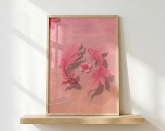 Pink Koi Fish Poster | Japanese Wall Art | Pastel Fish Print | Zen Aesthetic Decor | Feminine Asian Art | Modern Nature Poster | Gift