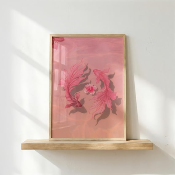 Pink Koi Fish Poster | Japanese Wall Art | Pastel Fish Print | Zen Aesthetic Decor | Feminine Asian Art | Modern Nature Poster | Gift
