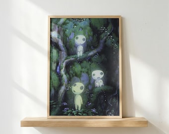 Kodama Poster | Forest Spirit Wall Art | Studio Ghibli Inspired Print | Japanese Nature Decor | Minimalist Anime Poster | Fan Gift