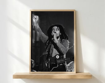 Bob Marley Black & White Poster | Monochrome Reggae Wall Art | Music Legend Print | Minimalist Music Decor | BW Portrait Poster | Fan Gift